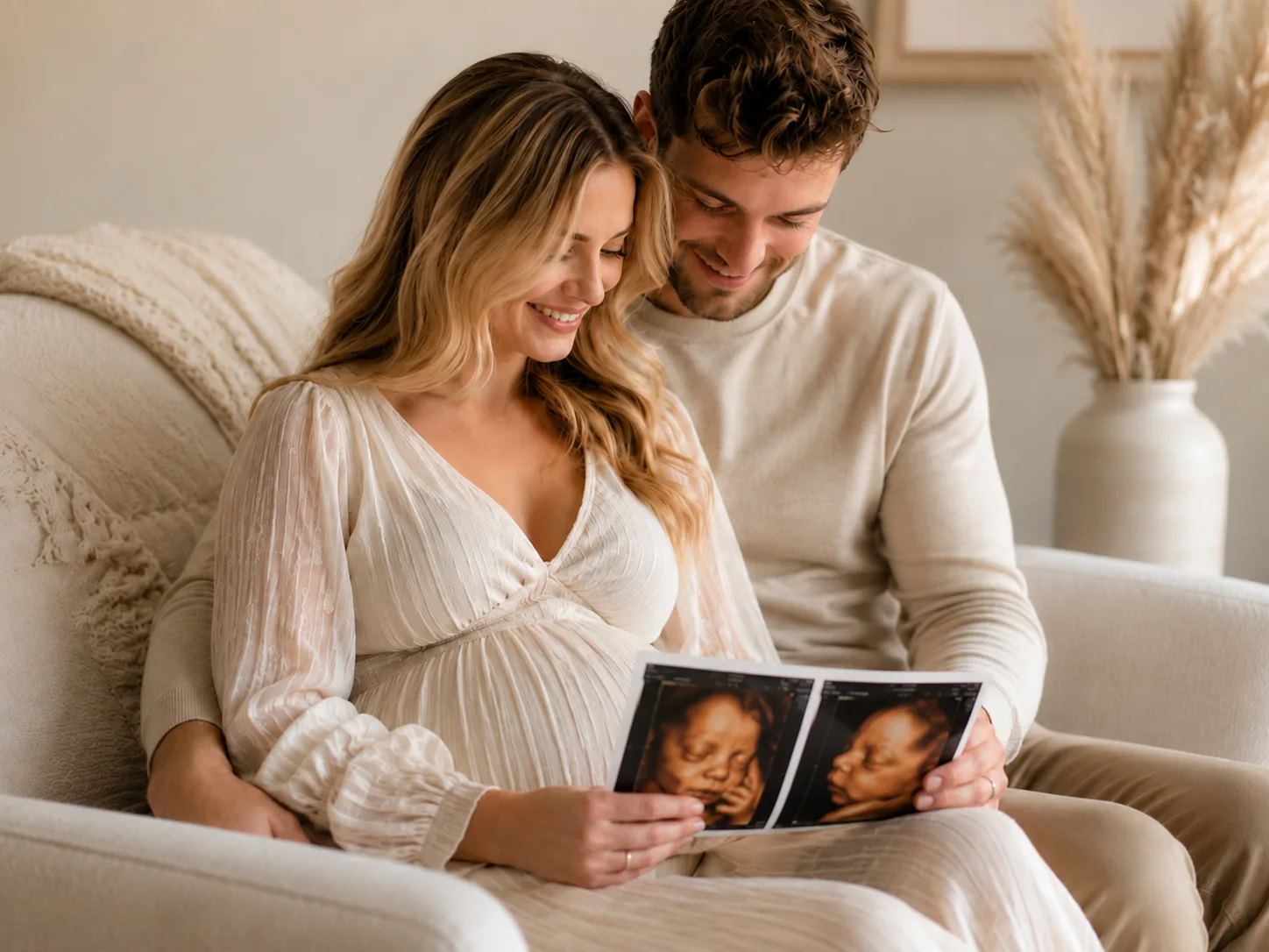 Expecting couple looking at a 4D ultrasound image